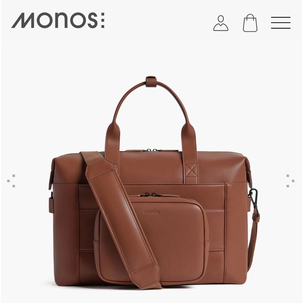New with tags Monos vegan leather duffel with protective case mahogany